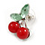 Sweet Crystal Red/ Green Cherry Stud Earrings In Silver Tone - 20mm Tall - view 5