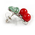 Sweet Crystal Red/ Green Cherry Stud Earrings In Silver Tone - 20mm Tall - view 8