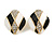 Black/ White Enamel Crystal Square Stud Earrings In Gold Tone - 20mm L