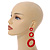 Long Triple Hoop Red Acrylic Drop Earrings with Gold Tone Post Closure - 95mm L - view 2