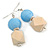 Unique Light Blue Thread Ball and Natural Wood Square Bead Drop Earrings - 70mm L - view 8