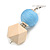 Unique Light Blue Thread Ball and Natural Wood Square Bead Drop Earrings - 70mm L - view 3