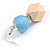 Unique Light Blue Thread Ball and Natural Wood Square Bead Drop Earrings - 70mm L - view 5