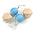 Unique Light Blue Thread Ball and Natural Wood Square Bead Drop Earrings - 70mm L - view 4