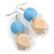 Unique Light Blue Thread Ball and Natural Wood Square Bead Drop Earrings - 70mm L - view 6