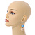 Unique Light Blue Thread Ball and Natural Wood Square Bead Drop Earrings - 70mm L - view 2