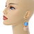 Unique Light Blue Thread Ball and Natural Wood Square Bead Drop Earrings - 70mm L - view 7