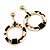 Black/ White Marble Effect Acrylic Hoop/ Drop Earrings In Gold Tone - 60mm L
