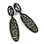 Statement Hematite Crystal Oval Drop Earrings In Black Tone - 75mm L - view 4