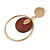 Stylish Gold Tone Slim Hoop Earrings with Wood Disk - 65mm Long - view 5