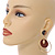 Stylish Gold Tone Slim Hoop Earrings with Wood Disk - 65mm Long - view 3