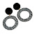 Black/ White Fabric Covered Gingham Checked Drop/ Hoop Earrings - 65mm Long - view 4