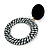 Black/ White Fabric Covered Gingham Checked Drop/ Hoop Earrings - 65mm Long - view 5