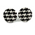 Set of 2 Pairs Black/ White Fabric Covered Gingham Checked Button Stud Earrings In Silver Tone  - 25mm - view 8