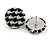 Set of 2 Pairs Black/ White Fabric Covered Gingham Checked Button Stud Earrings In Silver Tone  - 25mm - view 4