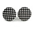 Set of 2 Pairs Black/ White Fabric Covered Gingham Checked Button Stud Earrings In Silver Tone  - 25mm - view 9