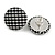 Set of 2 Pairs Black/ White Fabric Covered Gingham Checked Button Stud Earrings In Silver Tone  - 25mm - view 5