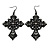 Statement Large Victorian Style Hematite Crystal Cross Drop Earrings In Black Tone - 80mm L