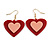 Red/ Pink Acrylic Large Heart Drop Earrings with Gold Hook Closure - 50mm L - view 4
