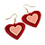 Red/ Pink Acrylic Large Heart Drop Earrings with Gold Hook Closure - 50mm L