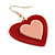 Red/ Pink Acrylic Large Heart Drop Earrings with Gold Hook Closure - 50mm L - view 6