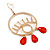 Trendy Red Bead Eye Hoop/ Drop Earrings In Gold Tone - 75mm L - view 5