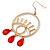 Trendy Red Bead Eye Hoop/ Drop Earrings In Gold Tone - 75mm L - view 6