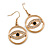 Gold Tone Crystal Eye Hoop Earrings - 45mm Long - view 4