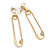 Large Gold Tone Safety Pin with Cream Faux Pearl Drop Earrings - 80mm L - view 3