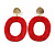 Red Acrylic Oval Hoop/ Drop Earrings with Marble Effect In Gold Tone - 65mm L