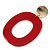 Red Acrylic Oval Hoop/ Drop Earrings with Marble Effect In Gold Tone - 65mm L - view 5