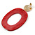 Red Acrylic Oval Hoop/ Drop Earrings with Marble Effect In Gold Tone - 65mm L - view 7