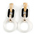 Trendy Long Geometric Acrylic Drop Earrings In White/ Black/ Gold with Marble Effect - 9cm L - view 3