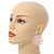 Light Pink Acrylic Flower Drop Earrings In Silver Tone - 55mm L - view 2
