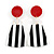 Red/ Black/ White Long Geometric Stripy Acrylic Drop Earrings with Glitter Effect - 9cm L