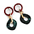 Trendy Long Geometric Acrylic Drop Earrings In Ox Blood/ Dark Green/ Gold with Marble Effect - 11cm L - view 3