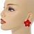Red Matte Daisy Stud Earrings In Gold Tone - 30mm Diameter - view 3