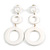 Long Triple Hoop White Acrylic Drop Earrings with Gold Tone Post Closure - 95mm L