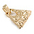 Statement Gold Tone Hammered Triangular Drop Clip On Earrings - 60mm Long - view 5