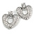 Large Hammered Heart Drop Clip On Earrings In Silver Tone - 60mm L - view 3