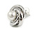 Polished Silver Tone Knot with Faux Pearl Bead Stud Earrings - 17mm D - view 5