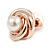 Polished Rose Gold Tone Knot with Faux Pearl Bead Stud Earrings - 17mm D - view 6