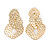 Gold Tone Hammered Triple Oval Link Drop Earrings - 60mm Long - view 3