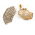 C Shape Clear Crystal Stud Earrings In Gold Tone - 30mm Long - view 7