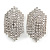 C Shape Clear Crystal Stud Earrings In Silver Tone - 30mm Long