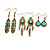 Set Of 3 Pairs Turquoise Bead Feather and Round Drop Earrings In Aged Gold Tone Metal - 60mm/ 55mm/ 30mm L - view 8