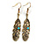 Set Of 3 Pairs Turquoise Bead Feather and Round Drop Earrings In Aged Gold Tone Metal - 60mm/ 55mm/ 30mm L - view 4