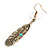 Set Of 3 Pairs Turquoise Bead Feather and Round Drop Earrings In Aged Gold Tone Metal - 60mm/ 55mm/ 30mm L - view 9