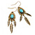 Set Of 3 Pairs Turquoise Bead Feather and Round Drop Earrings In Aged Gold Tone Metal - 60mm/ 55mm/ 30mm L - view 5