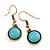 Set Of 3 Pairs Turquoise Bead Feather and Round Drop Earrings In Aged Gold Tone Metal - 60mm/ 55mm/ 30mm L - view 6